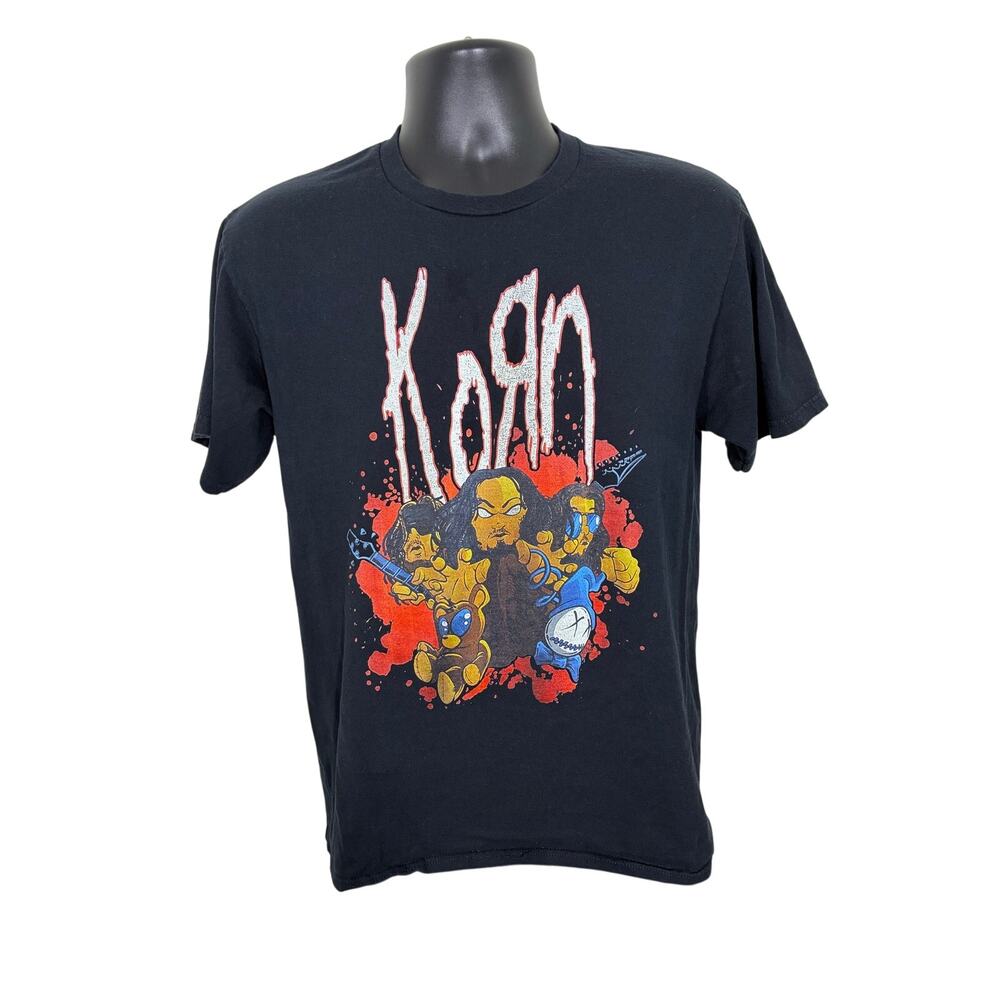 Korn Band T-Shirt Black Medium Cartoon Graphic Nu Metal